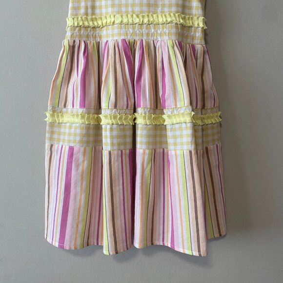 Handmade Children's Cotton Rayon Pink Yellow Gingham Tie Spaghetti Strap Dress - Picture 6 of 13
